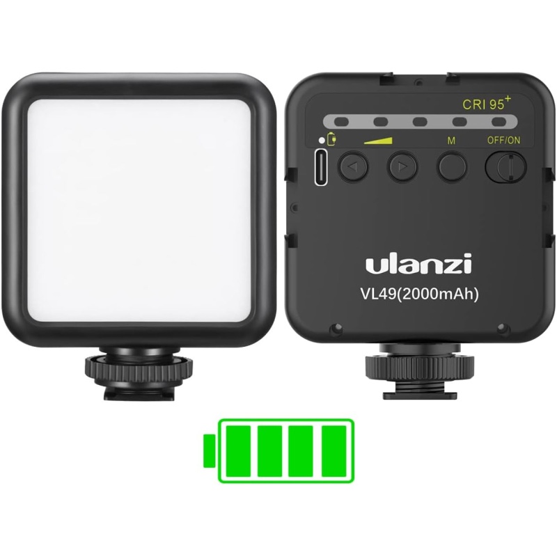 ULANZI VL49 2000mAh LED Video Light w 3 Cold Shoe, Rechargeable Soft Light Panel, Portable Photography Lighting for DJI OSMO Sony DSLR Canon Camera GoPro Vlogging