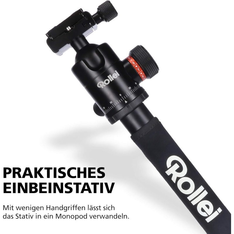 ⁦Rollei C6i Carbon Tripod - Arca Swiss compatible - Convertible to Monopod – incl. panorama ball head and redating central column for macro photography – Black⁩ - الصورة ⁦5⁩