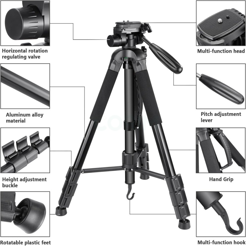 ⁦Neewer 70-inch Camera Tripod with Swivel Head⁩ - الصورة ⁦3⁩