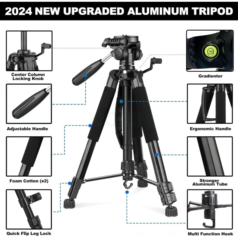 ⁦TDNE 170CM Camera Tripod with Remote & Phone Holder⁩ - الصورة ⁦4⁩