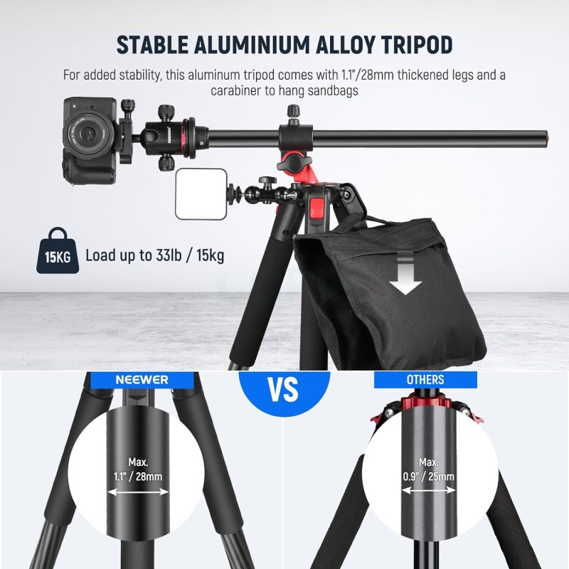 ⁦Neewer 72-inch Tripod + Ball Head for DSLR & Video⁩ - الصورة ⁦3⁩