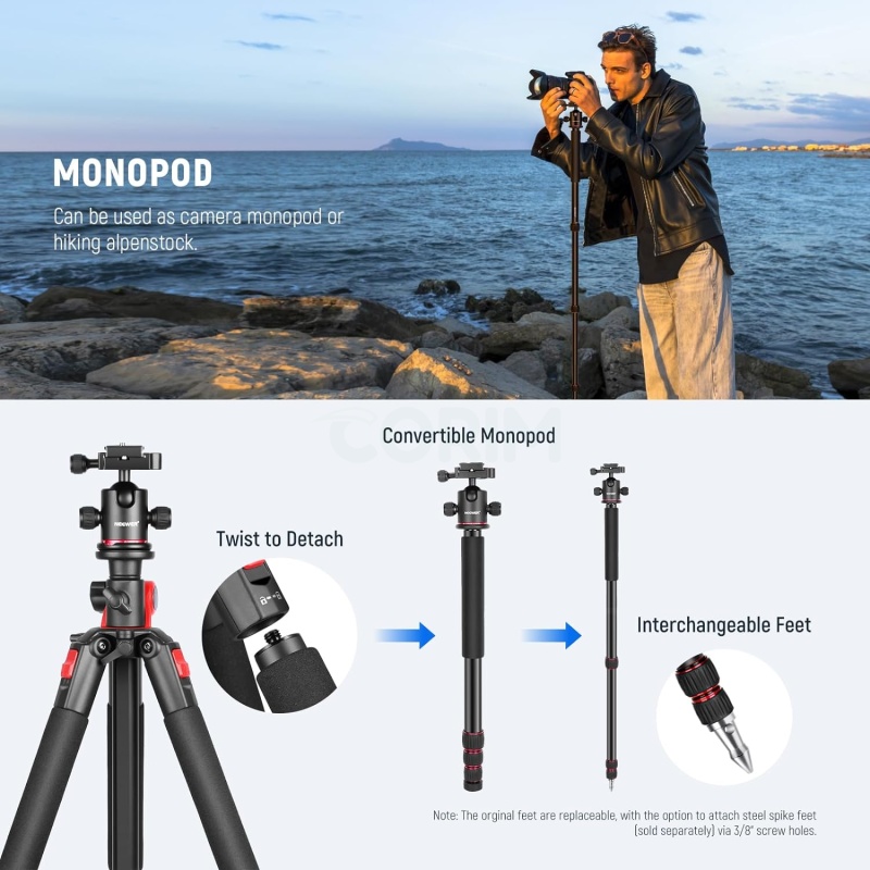 ⁦Neewer 72-inch Tripod + Ball Head for DSLR & Video⁩ - الصورة ⁦6⁩