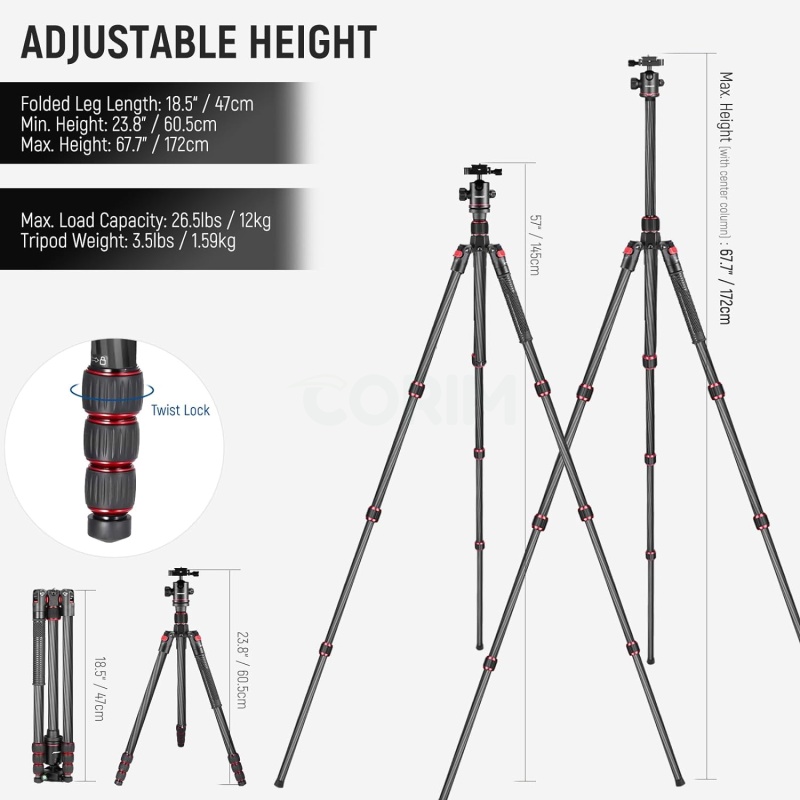 ⁦Neewer 66-inch Carbon Fiber Tripod & Monopod⁩ - الصورة ⁦2⁩