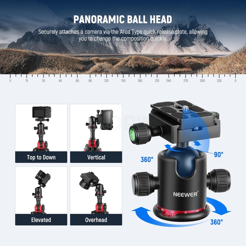 ⁦Neewer 72-inch Tripod + Ball Head for DSLR & Video⁩ - الصورة ⁦7⁩
