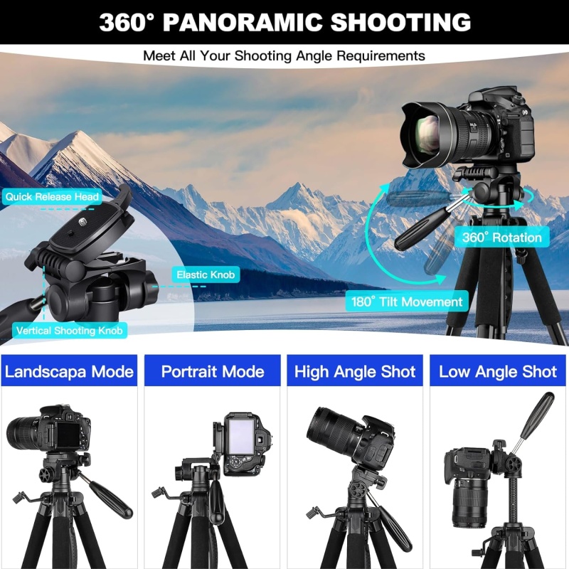 ⁦TDNE 170CM Camera Tripod with Remote & Phone Holder⁩ - الصورة ⁦3⁩